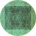 thumbnail image 1 of Ahgly Company Indoor Round Oriental Turquoise Blue Traditional Area Rugs, 6' Round, 1 of 4