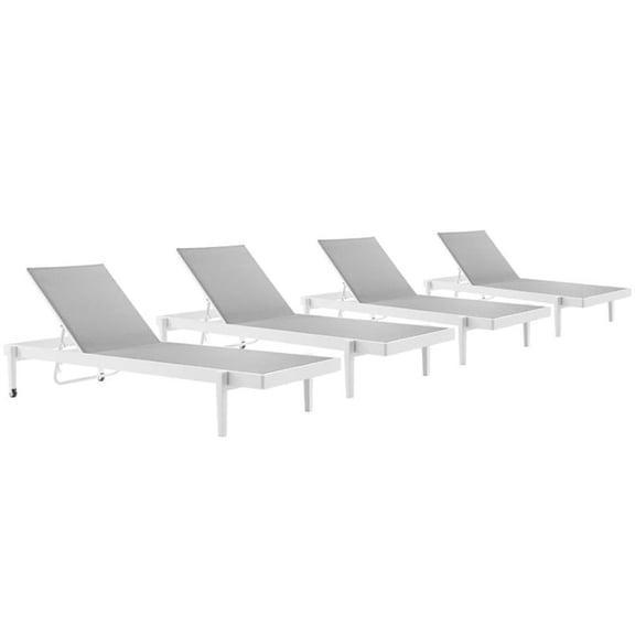 Modway Charleston Patio Aluminum Chaise Lounge Chair in White Gray (Set of 4)