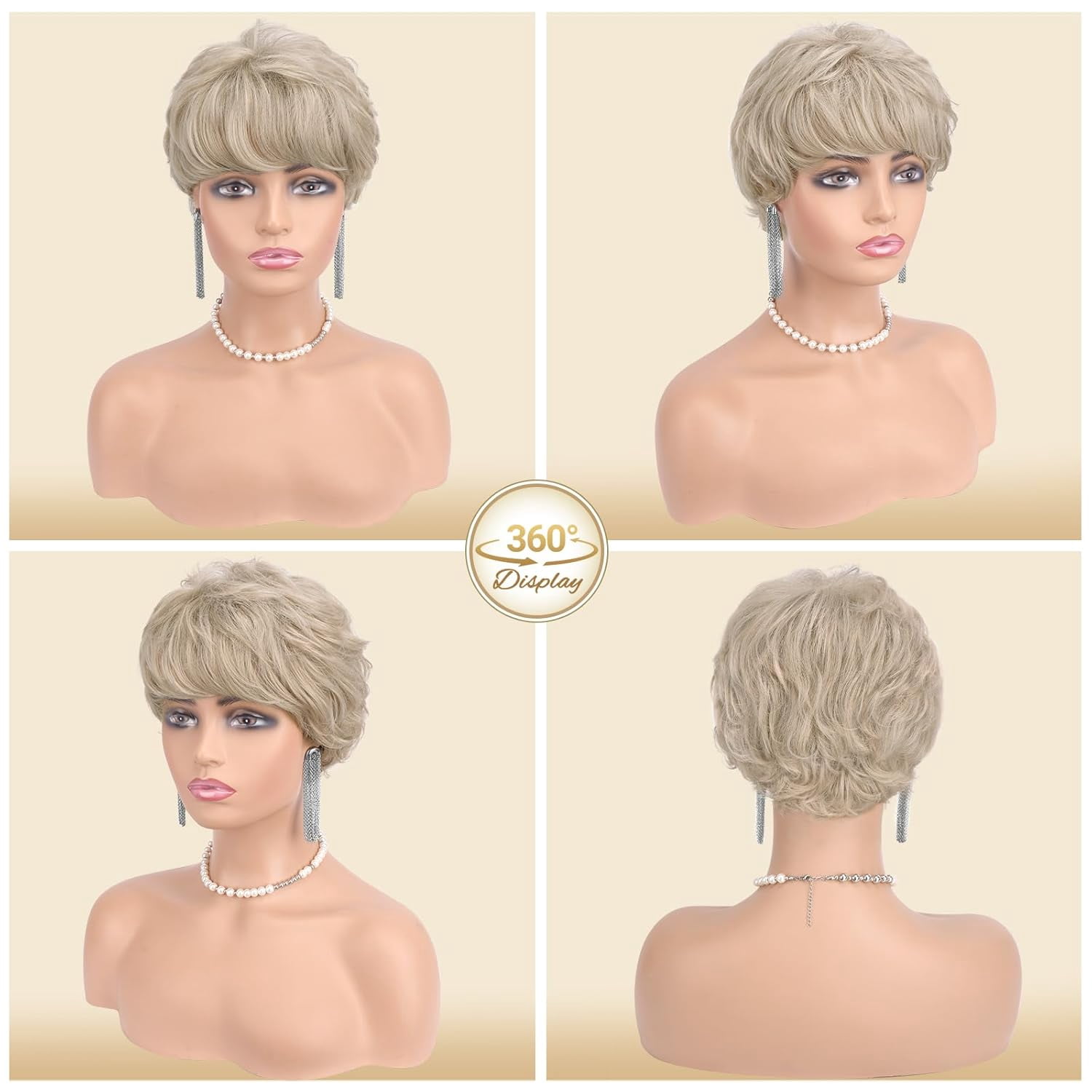 Grey Pixie Wigs for Women - Gray Short Natural Layered Haircut Synthetic Heat Resistant Hair Wig for Daily Costume