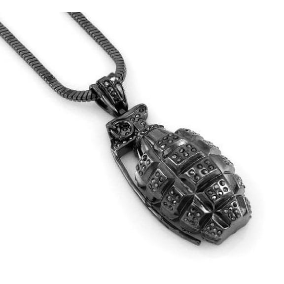 Hip Hop Bling Hematite Black Grenade Pendant
