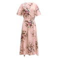 thumbnail image 4 of CHGBMOK 2024 Women's Plus Size Dress Bohemian High Slit V-neck Maxi Dresses Short Sleeve Floral Flowy Sundress Beach Party, 4 of 6