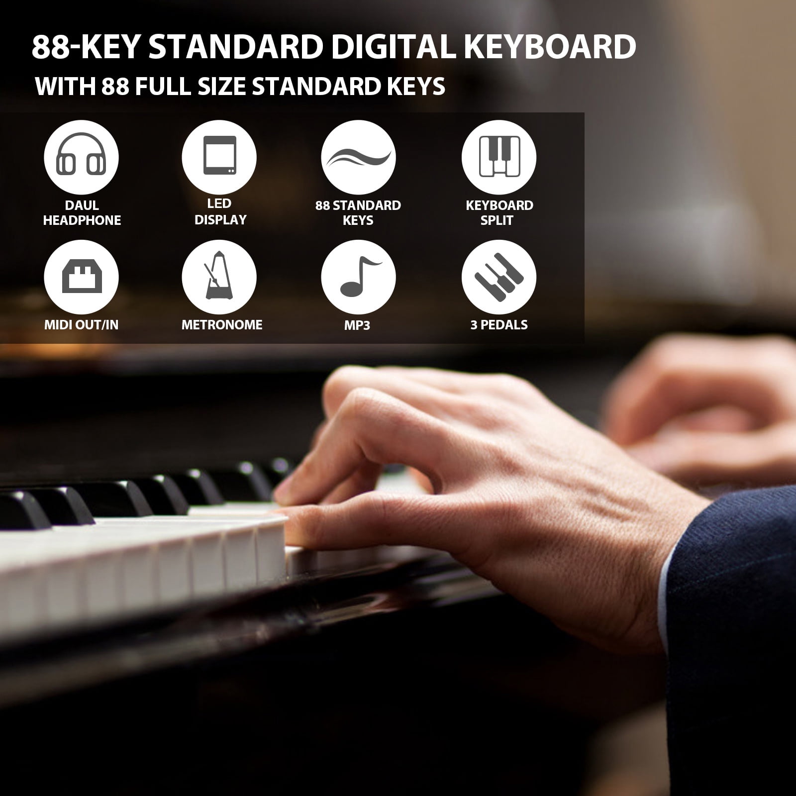 MUSTAR 88Keys Full Size Weighted Hammer Action Digital Piano Keyboards DREAM Source with 3 Pedal,Piano Bench(Black)