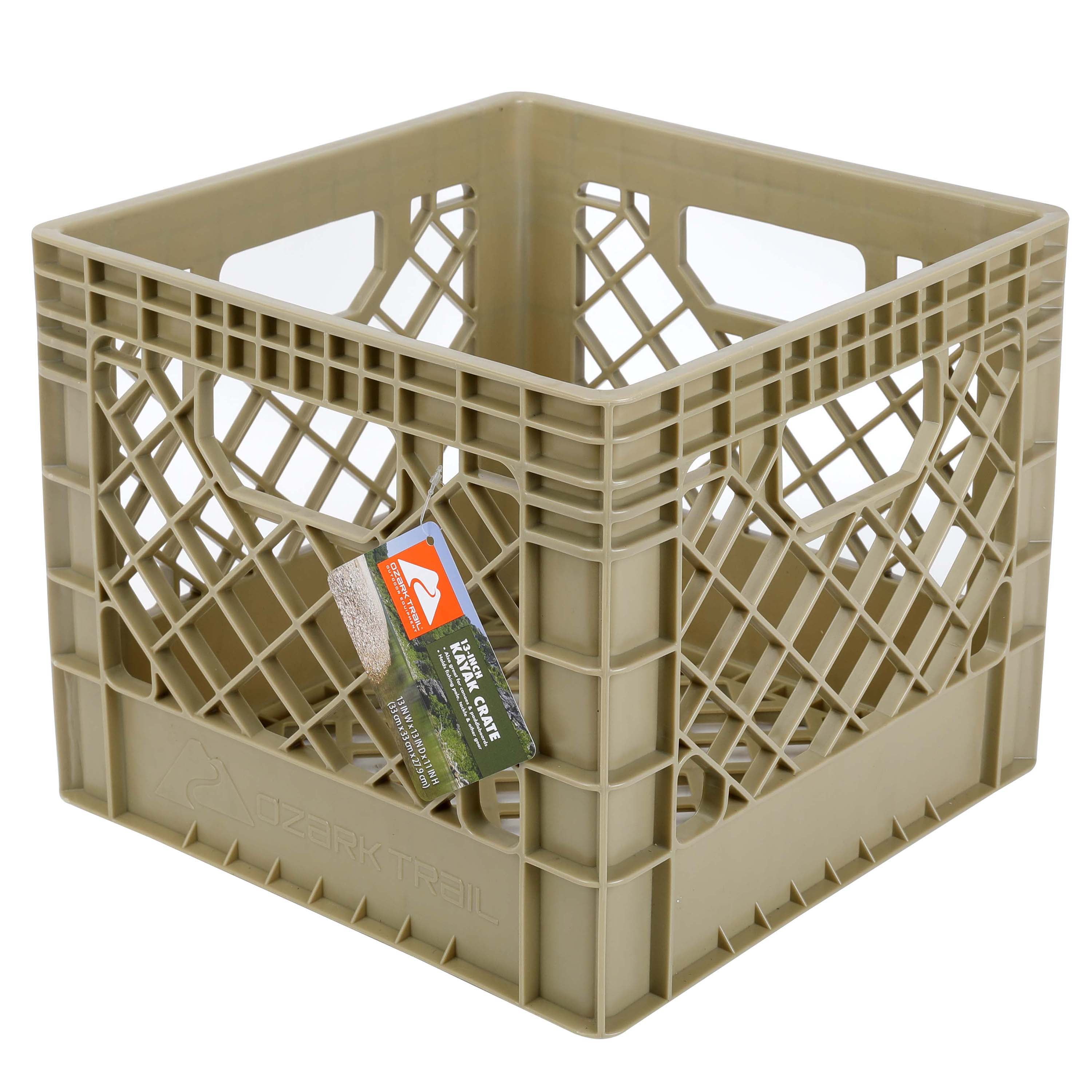 (2 pack) Ozark Trail Kayak Gear Storage Crate, Durable Plastic, 13 in x 13 in x 11 in, Tan