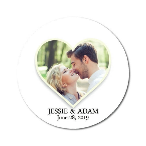 Darling Souvenir Round 45 Pcs Heart Custom Photo Labels Save The Date Stickers Personalized Bride Groom Names And Date Envelope Seals - White