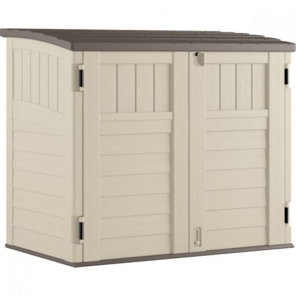 Remise de rangement horizontale en résine Suncast de 34 pi³ – Couleur vanille avec toit pierreux, construction durable à parois multiples, 12 pi² organisateur pour jardin et patio extérieur