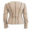 thumbnail image 3 of Women Fashion Wild T-Shirts Patchwork Knitted Ribbed  Neck Flare Long Sleeve Shirts Spring Autumn Slim Fit Tops, 3 of 4