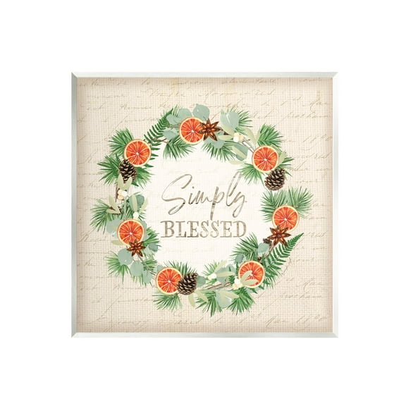 Stupell Industries Simply Blessed Botanical Wreath Graphic Art Unframed Art Print Wall Art, Design by Jennifer Pugh