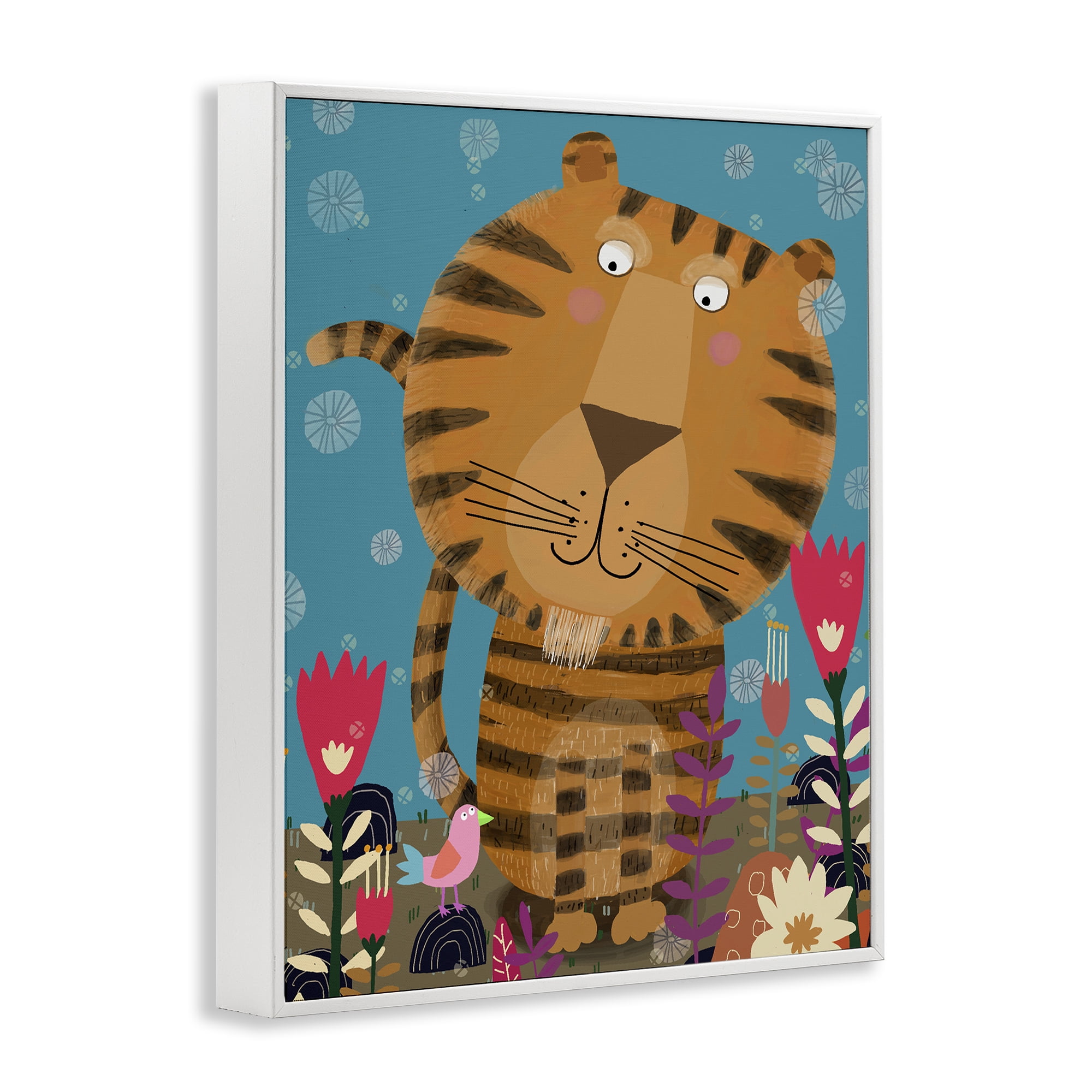 Stupell Industries Boho Tiger & Flowers White Framed Giclee Art, design by Carla Daly