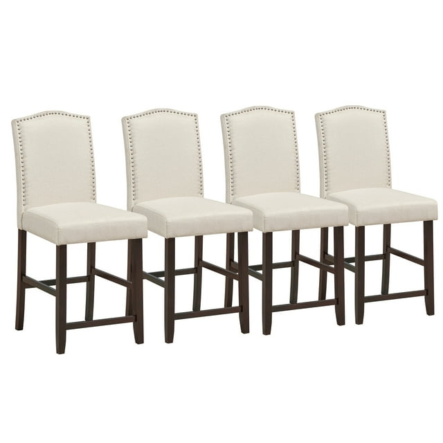 Patiojoy Set of 4 Nailhead Bar Stools Upholstered Counter Height Stool for Kitchen/Dining Room Beige