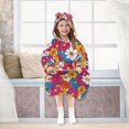 thumbnail image 7 of FORMRS Wearable Blanket Hoodie with Sleeves for Kids Cozy Flannel Sweatshirt, Red Whimsical Floral, 7 of 7