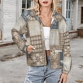 thumbnail image 3 of Jackets for Women Winter Coat Jackets Flannel Stand Collar Jacket(Patchwork Textile Design Neutral Tones,Size:S-4XL), 3 of 7