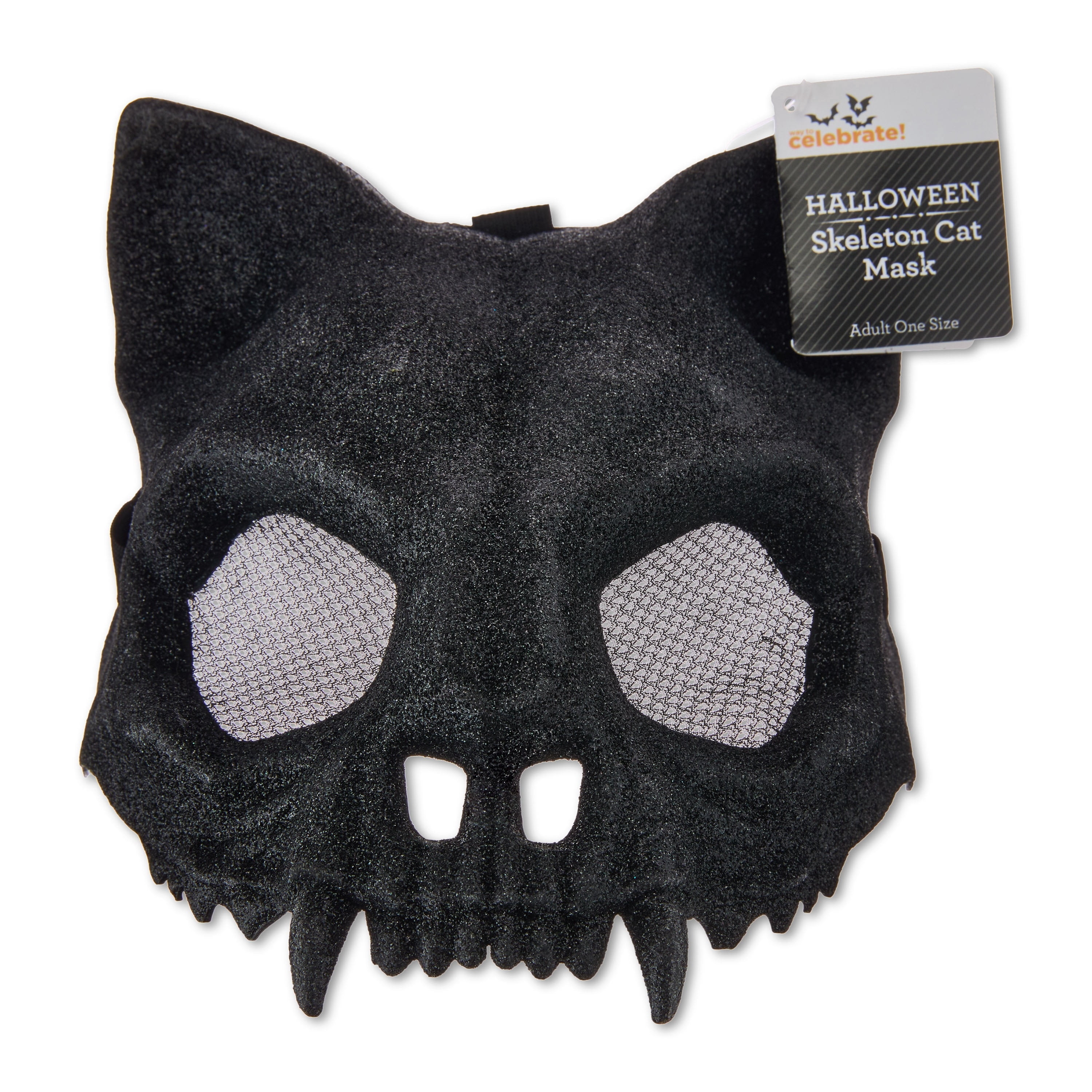 Glitter Skeleton Cat Mask Costume Accessory for Adults, Black, Halloween by Way To Celebrate