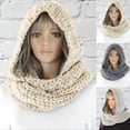 thumbnail image 2 of SPRING PARK Autumn Classic Winter Women Elegant Solid Color Warm Knit Scraf Woolen Yarn Hood Cap + Neck Wrap Together 4 Colors, 2 of 4