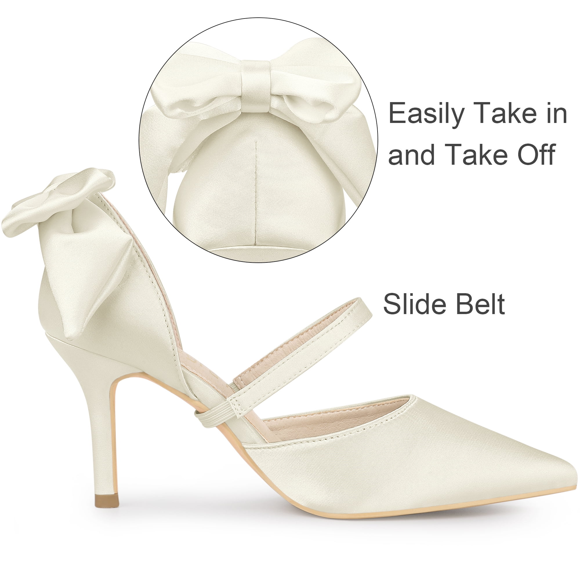 DARING DIVA Women's Pointed Toe Bow Satin Stiletto Heels Pumps White 8