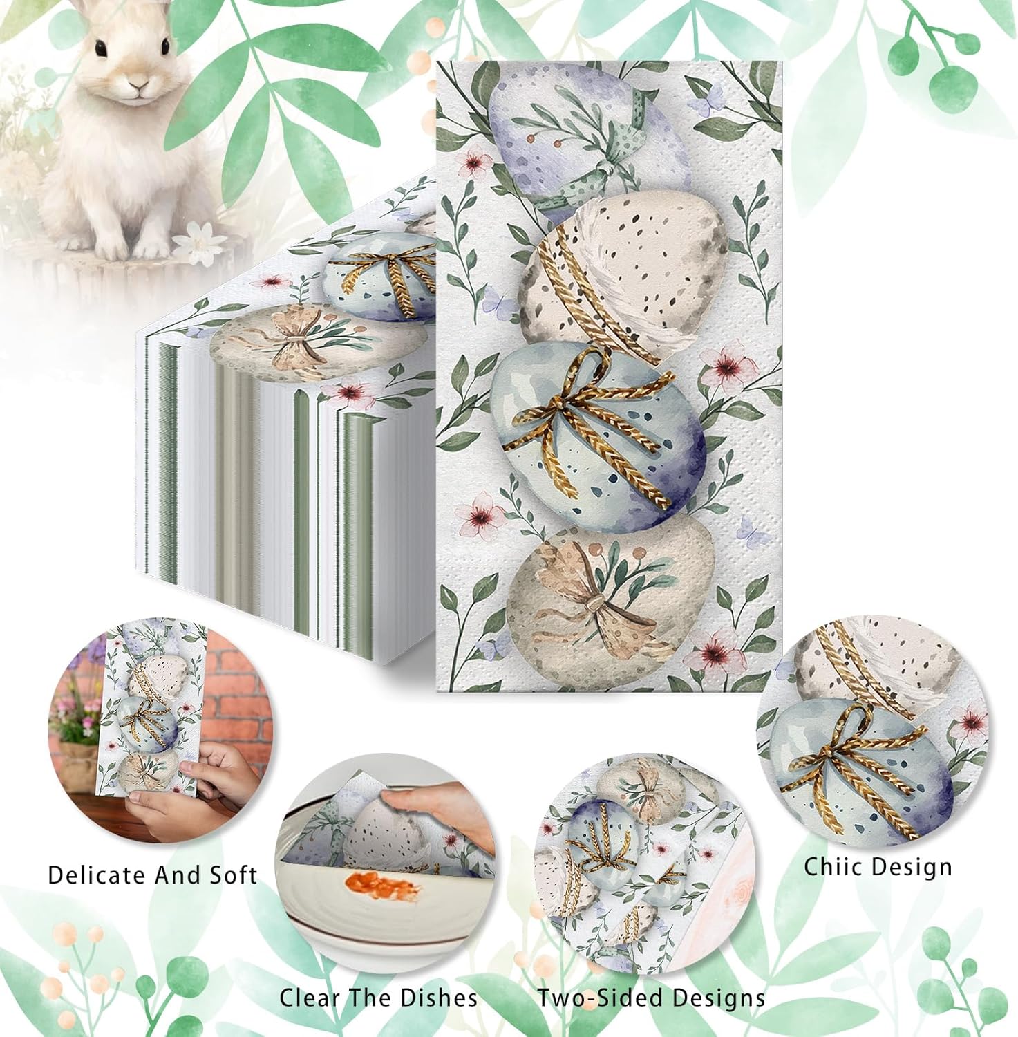 100 Pcs Easter Disposable Paper Napkins, Decorative Guest for Party Lunch Dinner Kitchen Bathroom - Easter Themed