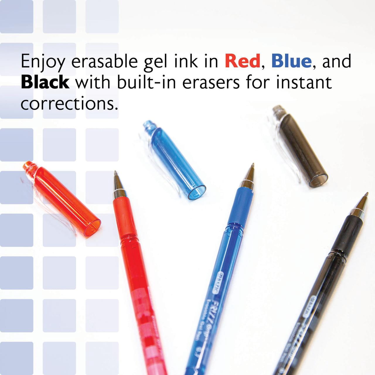 BAZIC Frizz Erasable Gel Pens, 0.7mm Medium Point, Assorted Colors Ink, Comfort Grip, 1-Pack