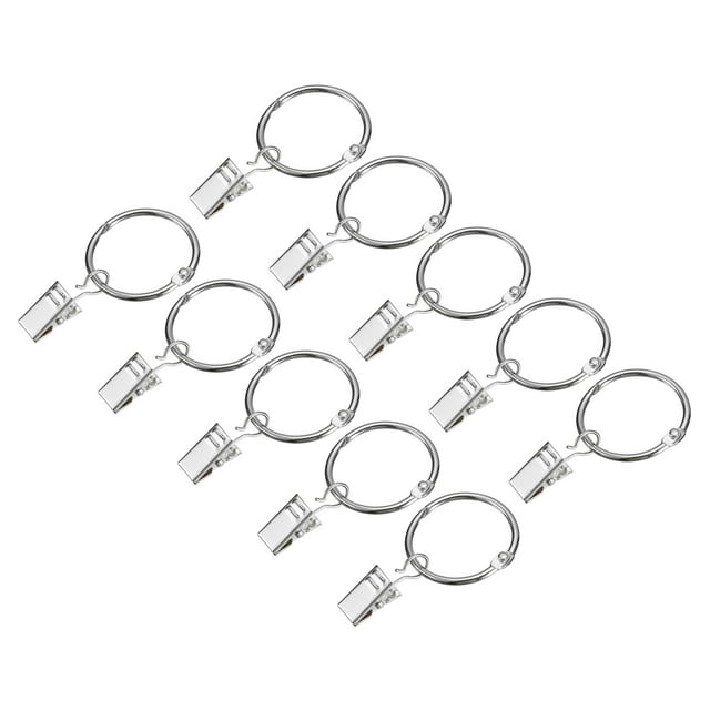 Unique Bargains Curtain Rings with Clips, 36pack Drapery Curtain Clip Rings, 0.98 Inch Curtain Clip Rings Hooks (Silver)