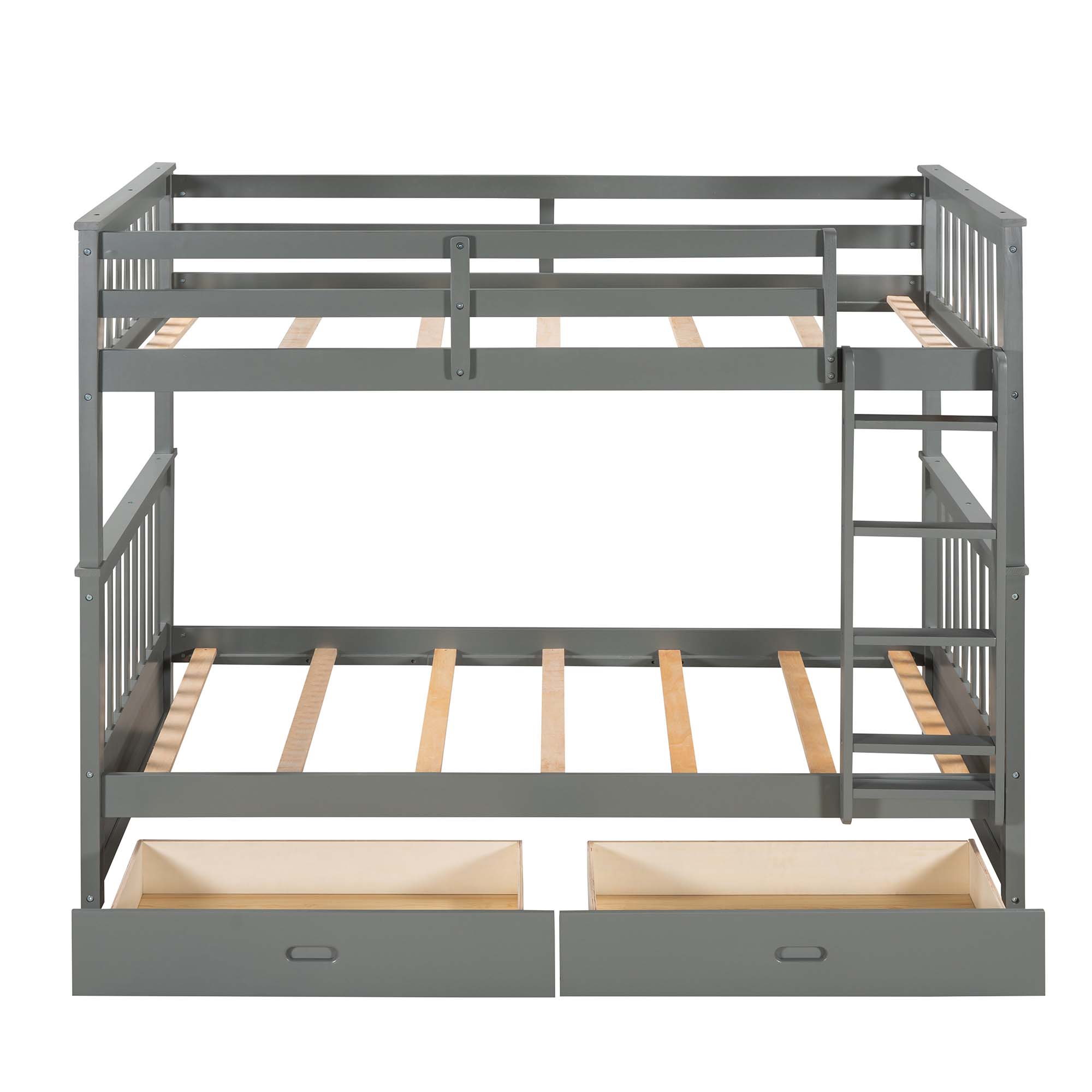 Aukfa Twin over Twin Bunk Bed with Two Storage Drawers, Wood Convertible Two Bed for Kids Teens - Gray