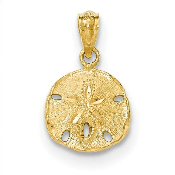 14k Yellow Gold Polished and Textured Sanddollar Pendant Necklace 17x11mm Wide Pendant for Women