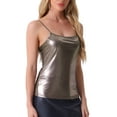 thumbnail image 4 of INSPIRE CHIC Women's Christmas Shiny Party Holographic Sleeveless Slim Fit Metallic Cami Top XL Coffee, 4 of 6