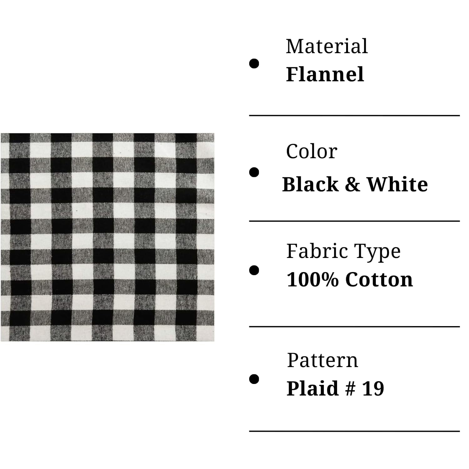 FabricLA Flannel Fabric by The Yard | 60" inches Wide Flannel Fabric | 100% Cotton Flannel Fabric for Baby Blanket, PJ, Shirt, Cloth Flannel Craft Fabric - Black Tartan 18 Fabric 1 Yard Pre Cut
