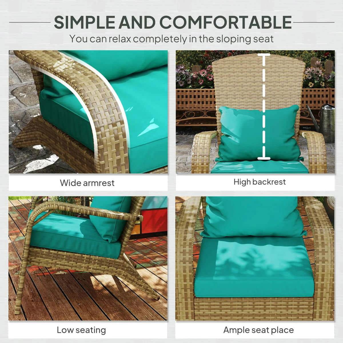 Spaco Patio Adirondack Chair with Rattan Wicker, Rattan Chair with Soft Cushions and Tall Curved Backrest for Outdoor, Sky Blue