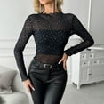thumbnail image 2 of SMihono Rhinestone Long Sleeve Sheer Tops for Women Trendy See Throught Slim Fitted T-Shirt Dressy Business Casual Blouses Black L, 2 of 8