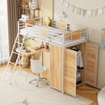thumbnail image 3 of Bed Frame Twin Size Loft bed with L-shape Desk and Wardrobe, White, 3 of 8
