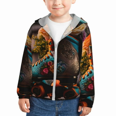 

Gaeub Classic Floral Blue Skate Shoes Print Athletic Sun Protection Hoodie for Kids Long Sleeve Outdoor UV Shirt Running Fishing Top for Boys Girls-3 Years