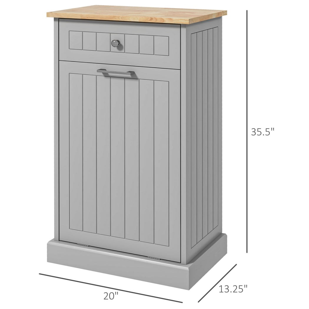 Kitchen Tilt Out Trash Cabinet, Freestanding Garbage Can Storage with Drawer, Recycling Cabinet with Anti-Tip Design, Gray