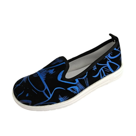 QYZEU Womans Sneakers Slip on Womens Shoes Casual Ladies Fashion Colorful Cloth Shallow Cut Round Toe Flat Bottom Comfortable Casual Single Shoes Blue 38