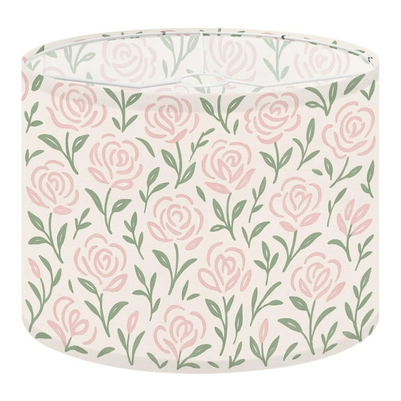Linen Drum Lampshades Wildflower seamless green pink meadow flowers backdrop Faded 13"x13"x10" Light Shade for Table Lamps Floor Lamps Drum Lamp Shades Lampshade Replacement Assembly Required