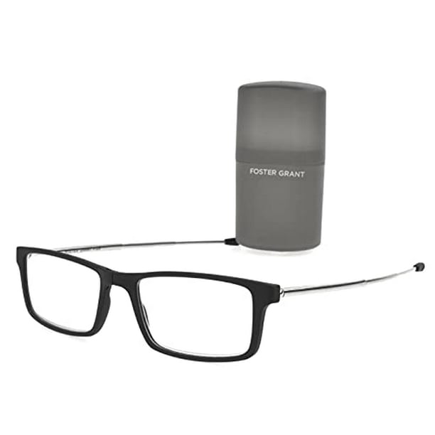 Foster Grant Gino Classic Folding Foldable Bridge Rectangle Reading Glasses, Black +2.50