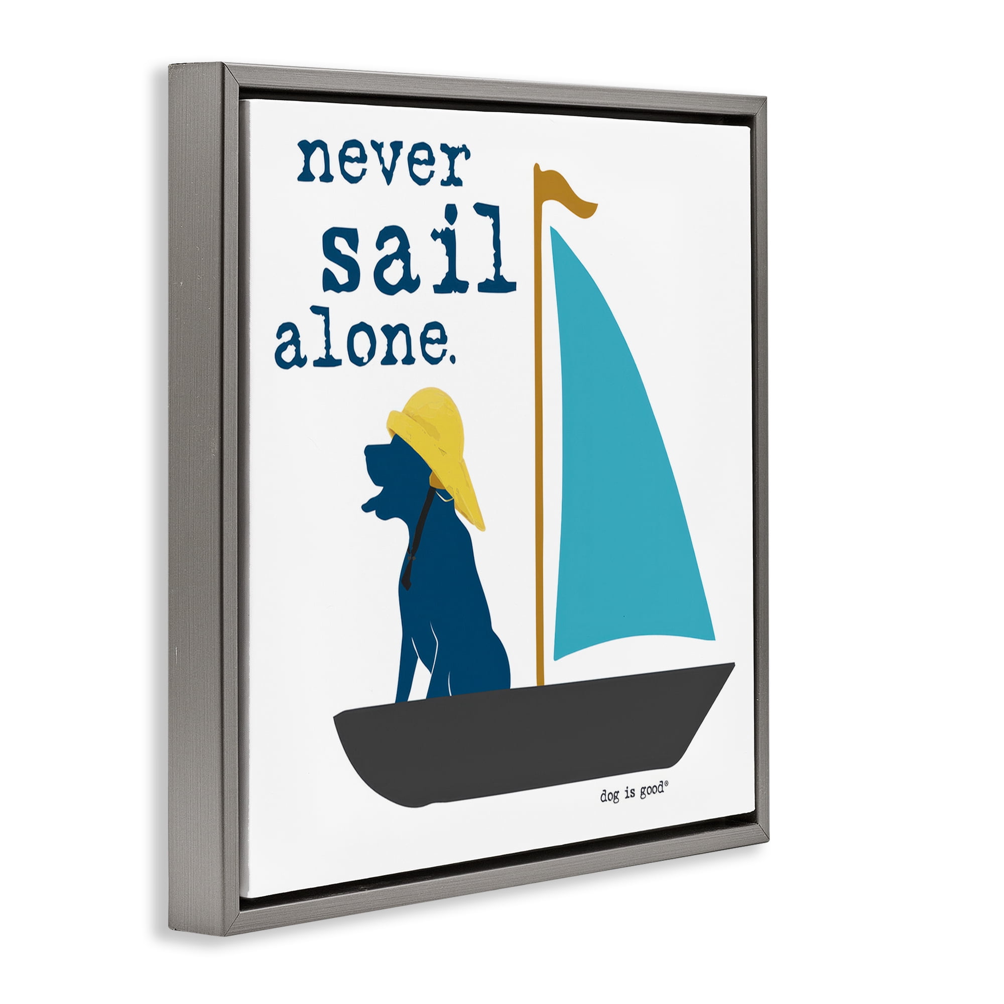 Stupell Industries Never Sail Alone Dog Animals Painting Gray Floater Framed Canvas Art Print Wall Art, 25 x 25