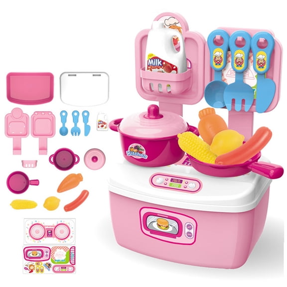 2 in 1 Kids Pretend Kitchen Playset with Storage Box Stove Oven Pots Pans Utensils Play Food Vegetables Milk Bottle, Chef Cooking Role Play Toys for Toddlers Girls Boys Ages 3 Birthday Holiday Gifts