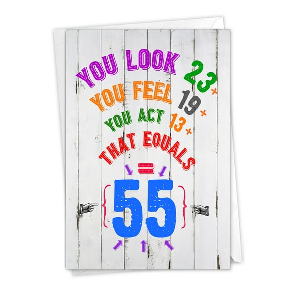 NobleWorks - 1 Funny Birthday Card with Envelope - Age Equation Milestone 55 C9419MBG