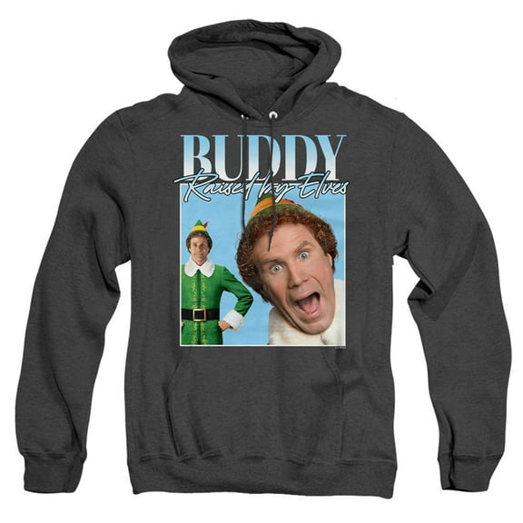 Elf Buddy Christmas Homage Unisex Adult Pull-Over Heather Hoodie,Black, X-Large