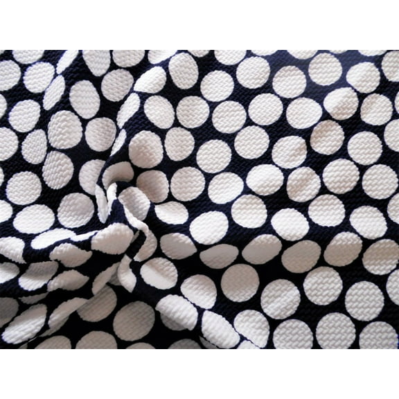Bullet Printed Liverpool Textured Fabric Stretch Navy Big White Polka Dot N51 (Yard)