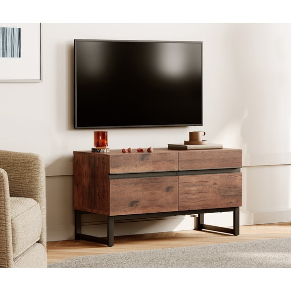 Modern TV Stand for TVs up to 50 inch, Entertainment Center TV Console with Storage Cabinets and Metal Base,Media Console for Living Room