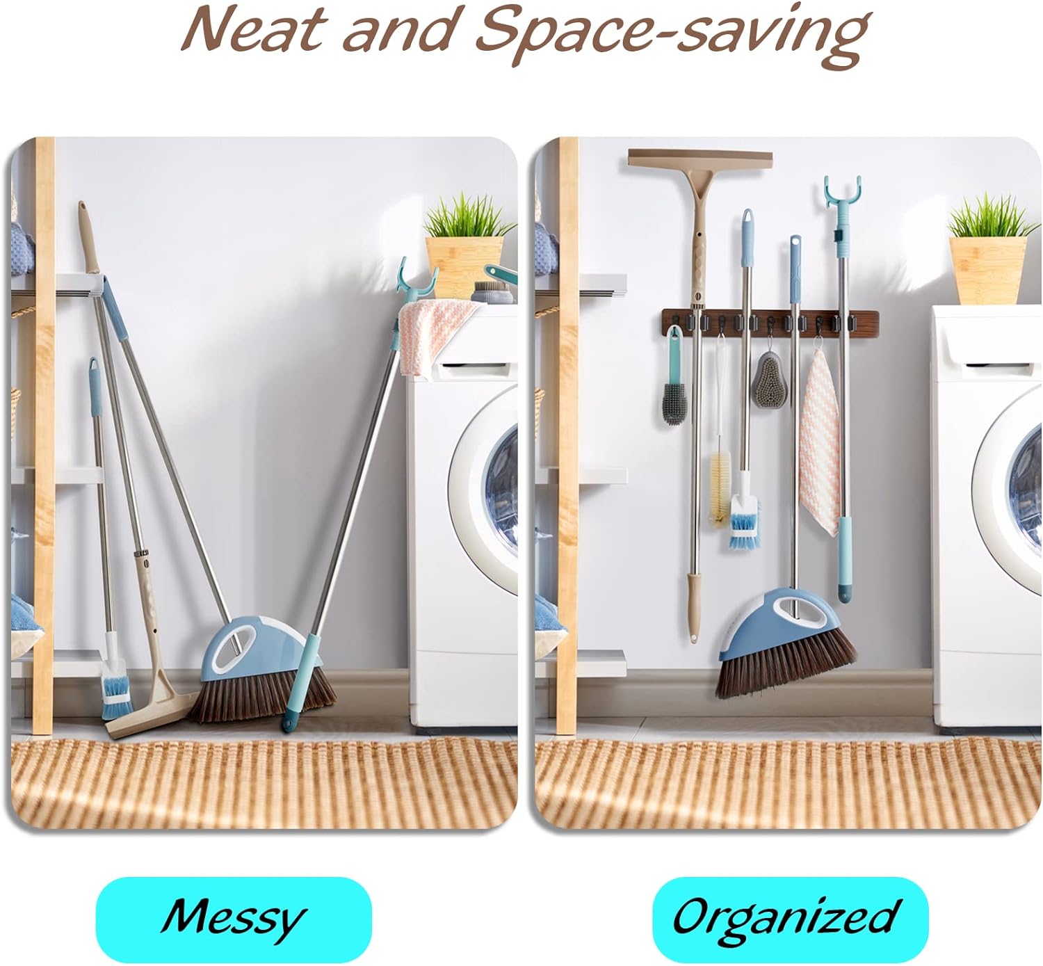 MMIZTFC Rustic Wood Mop and Broom Holder Wall Mount photo 3
