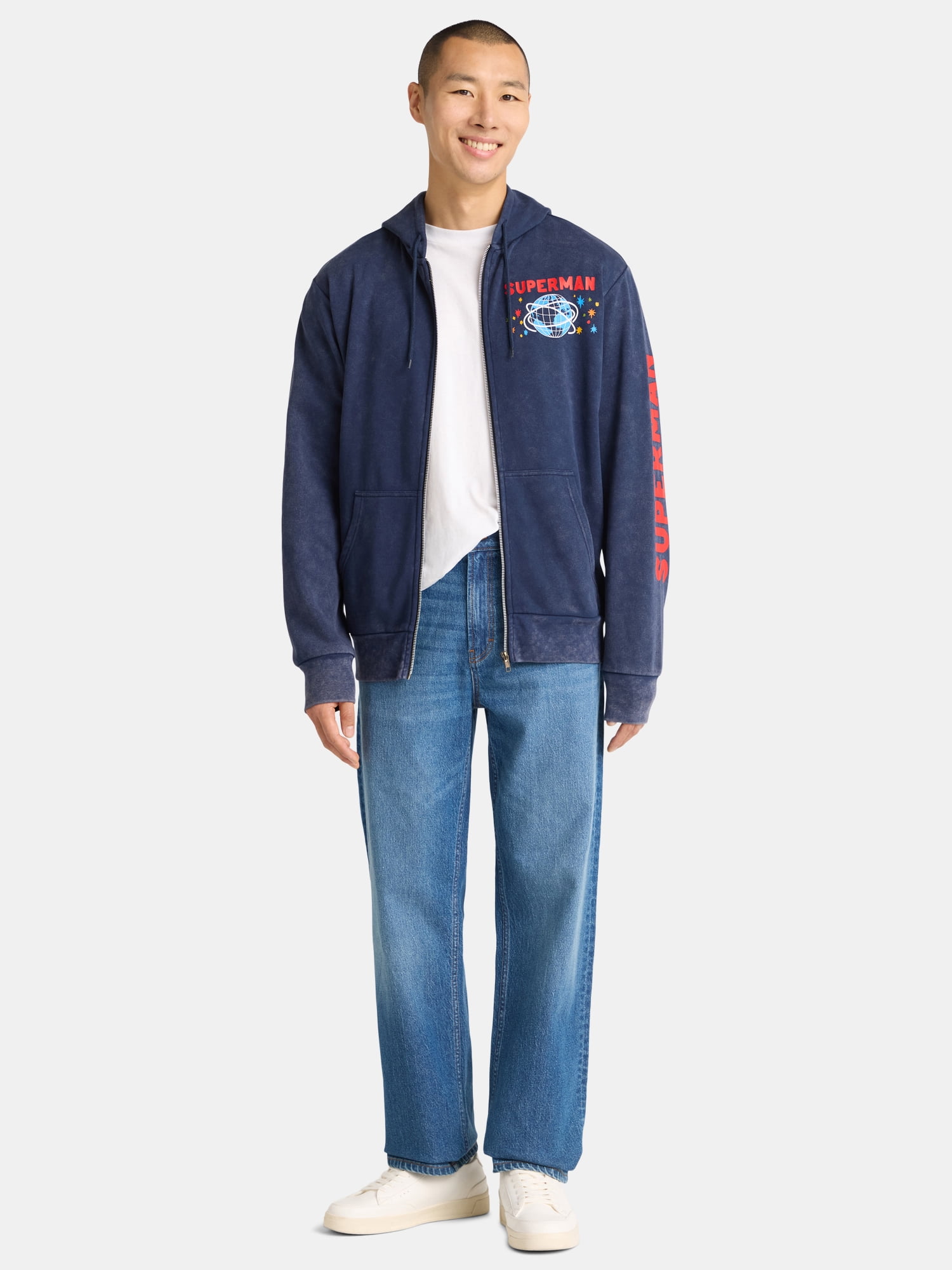 Superman Men's and Big Men's Mineral Wash Graphic Zip Hoodie, Sizes S-3XL