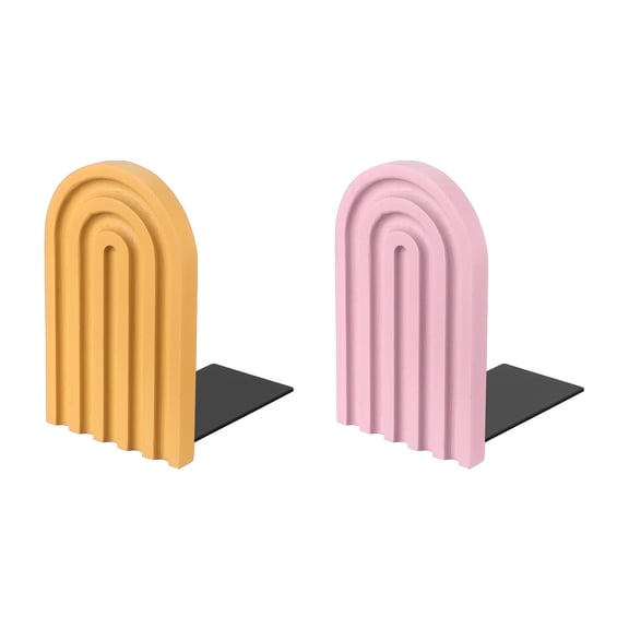 Uxcell 2Pcs Arch Bookends, Non-Skid Wood Book Ends for Shelves Book Stopper for Holding Books Movie CD Home Office Library Decorative, Pink/Yellow