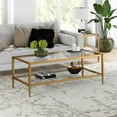 thumbnail image 2 of Henn&Hart Mid-Century Glass Coffee Table with Steel Frame in Antique Brass, 2 of 3