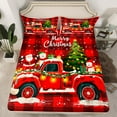 thumbnail image 2 of Manfei Cartoon Xmas Truck Twin Sheet Sets 3 Pieces, Santa Claus Tree Snowman Twin Fitted Sheet, Red Black Plaid Chekcered Flat Sheet, Breathable Home Decor, 2 of 7