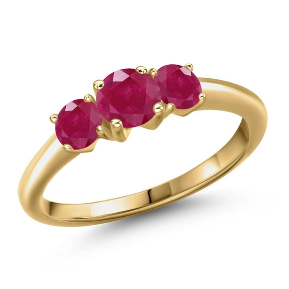Gem Stone King 18K Yellow Gold Plated Silver Red Ruby Engagement Ring for Women | 1.25 Cttw | Round 5MM | Gemstone July Birthstone | Size 6