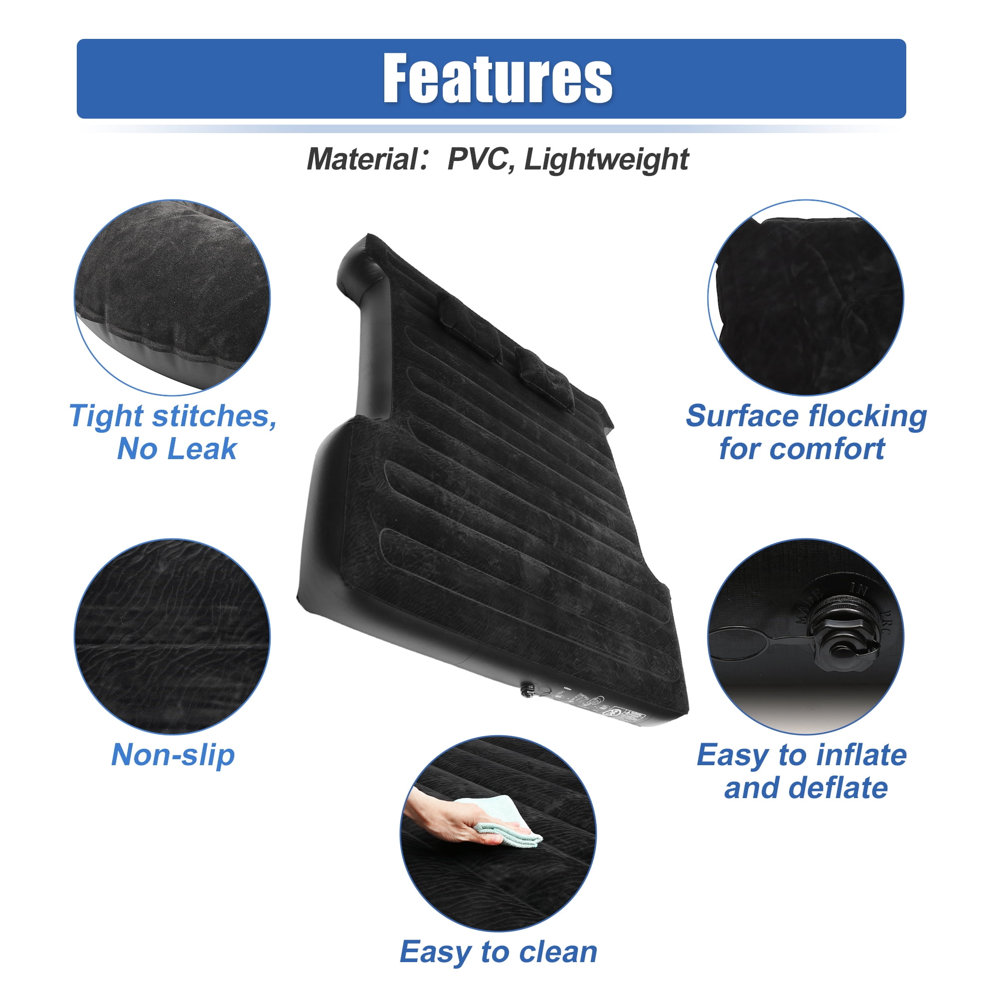 Unique Bargains Universal Inflatable Car 5.5-5.8ft Truck Bed Air Mattress for Full-Size Trucks Black