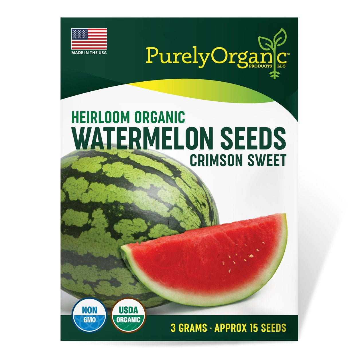 Purely Organic Heirloom Watermelon Seeds (Crimson Sweet) - Approx 15 Fruit Seeds - Full Sun, Non-GMO, Open Pollinated - for 2022 Season