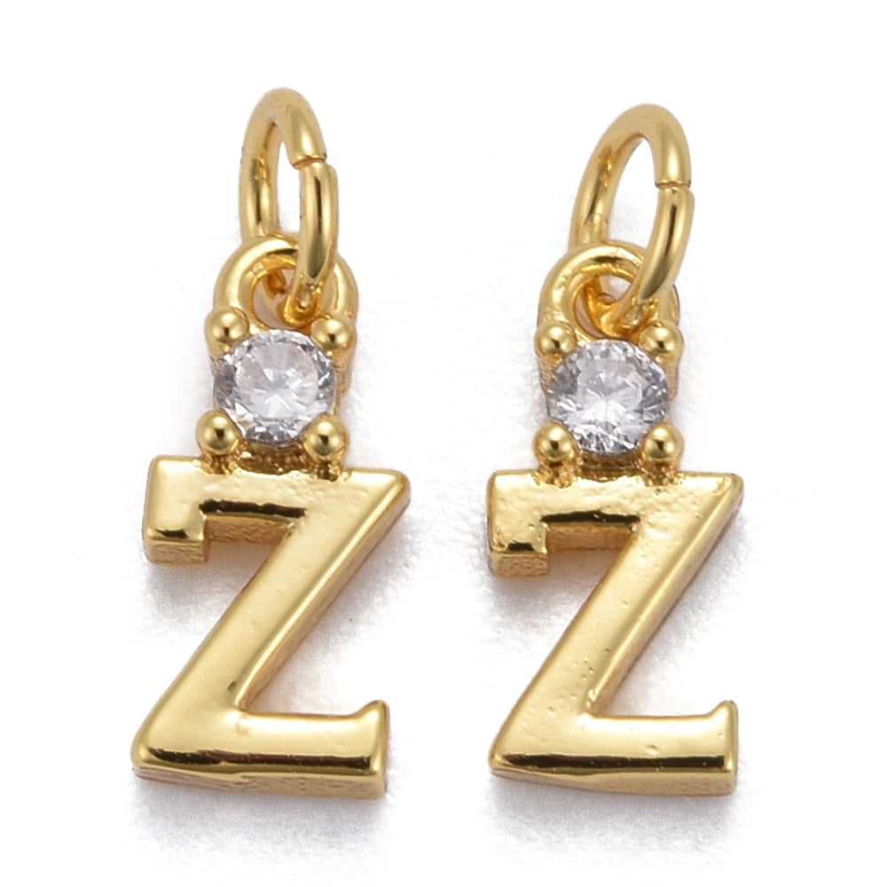 1 Set Brass Micro Pave Clear Cubic Zirconia Pendants Letter Letter A~Z 9~10x3~5x2~2.5mm Jump Ring: 4x1mm Hole: 2.5mm 26pcs/set