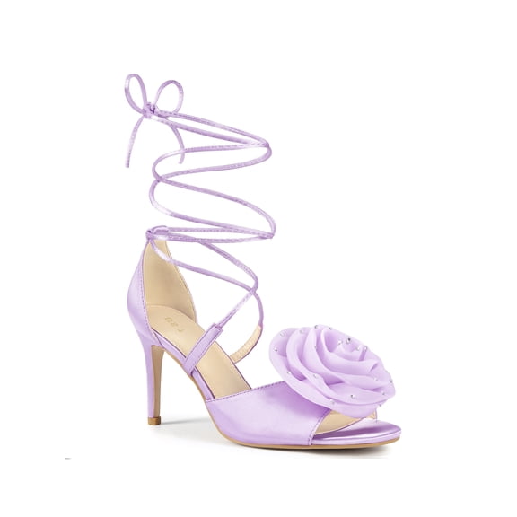 BLISSFUL STEP Flower Heels Lace Up Stiletto Heel Sandals for Women Purple (Size 8)