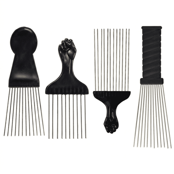 Short Hair Accessories, 4 Pcs Black Professional Styling Tools Stainless Steel Metal Teeth Hair Pick For Black Men Detangling Salon Essentials For Curly Coiled Afro Grooming And Barber Use